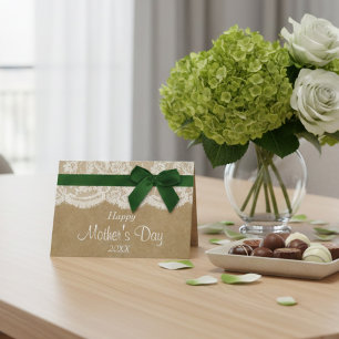 Kraft, Lace & Green Bow Happy Mother's Day Card