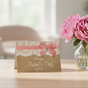 Kraft, Lace & Pink Bow Happy Mother's Day Card