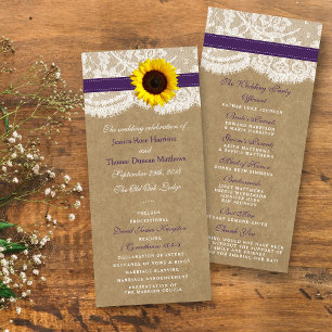Kraft, Lace & Purple Sunflower Wedding Programs Rack Card