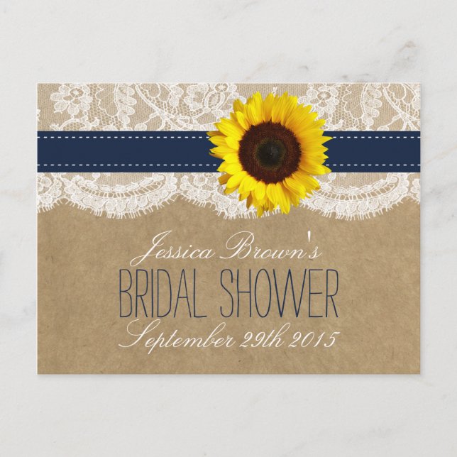 Kraft, Lace & Sunflower Bridal Shower Recipe Cards (Front)