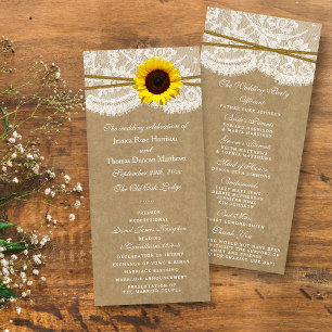 Kraft, Lace & Sunflower Wedding Programs Rack Card