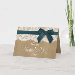 Kraft, Lace & Teal Bow Happy Mother's Day Card