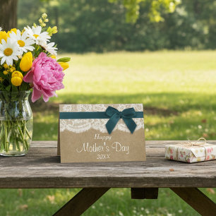 Kraft, Lace & Teal Bow Happy Mother's Day Card