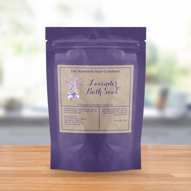 Kraft Lavender Waterproof Bath Soak Pouch Label (Creator Uploaded)