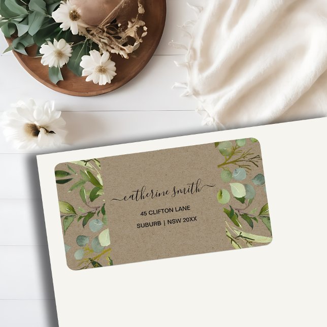 KRAFT LEAFY GREEN FOLIAGE WATERCOLOR  ADDRESS LABEL (Creator Uploaded)