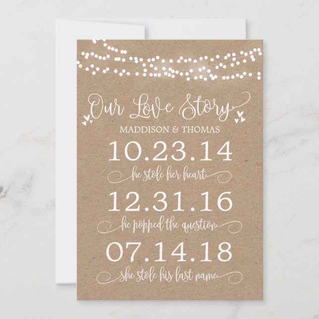 Kraft Lights Our Love Story Timeline Wedding Decor (Front)
