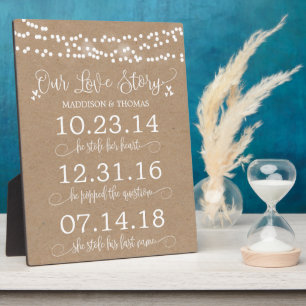 Kraft Lights Our Love Story Timeline Wedding Decor Plaque