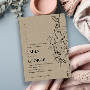 KRAFT LINE DRAWING FLORAL WE TIED THE KNOT INVITE
