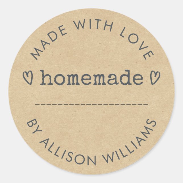 Kraft Made With Love Homemade Label (Front)