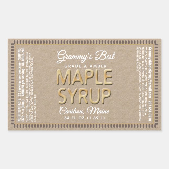 Kraft Maple Syrup Rectangle with Nutrition Facts Rectangular Sticker (Front)