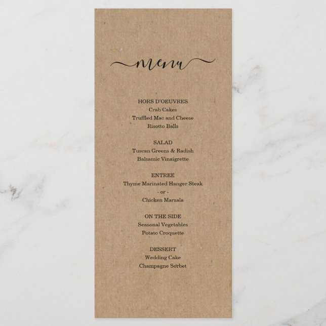 Kraft Menu for Wedding or other Special Occasion (Front)