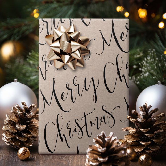 Kraft Merry Christmas Calligraphy Holiday Wrapping Paper (Kraft Merry Christmas Calligraphy Holiday Wrapping Paper)