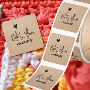kraft Minimalist Custom heart handmade by  Square Sticker