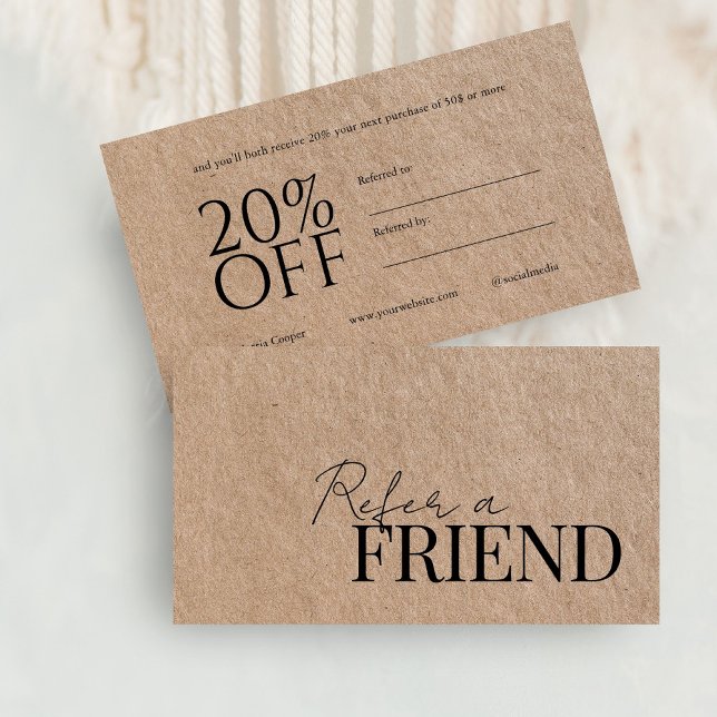 Kraft Minimalist Typography Refer a Friend Referral Card (Kraft Minimalist Typography Refer a Friend Referral Card)