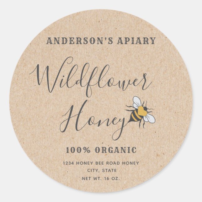 Kraft  Modern heart honey bee honey jar  Classic Round Sticker (Front)