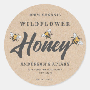 Kraft  Modern heart honey bee honey jar  Classic Round Sticker