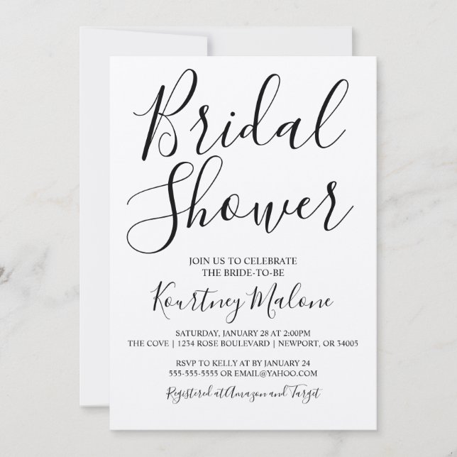 Kraft Modern Script Bridal Shower Invitation (Front)