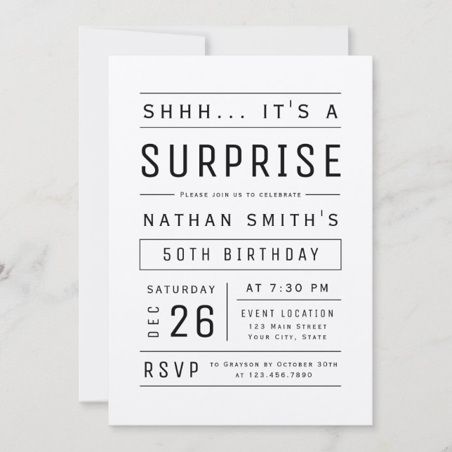 Kraft Modern Simple Typography Surprise Birthday Invitation (Front)