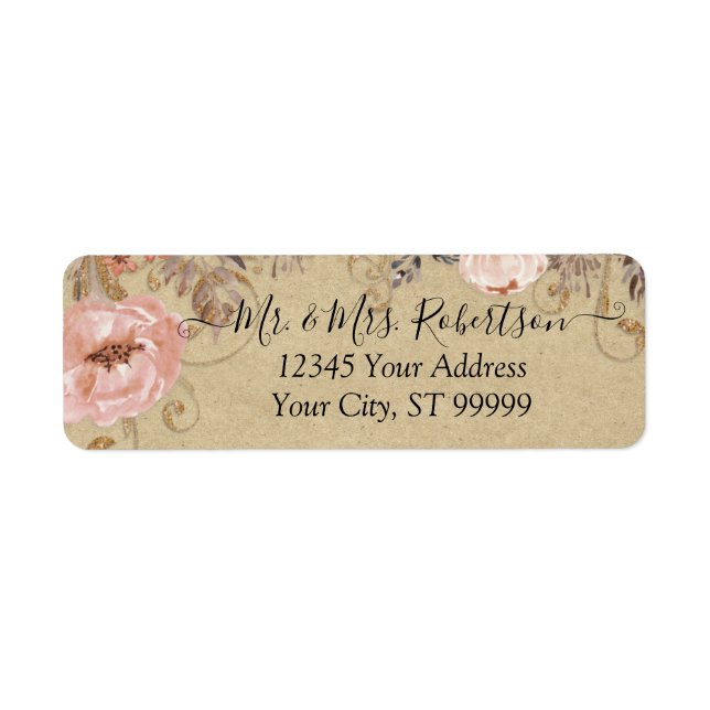 Kraft Muted Blush Pink Watercolor Rose Gold Floral (Front)
