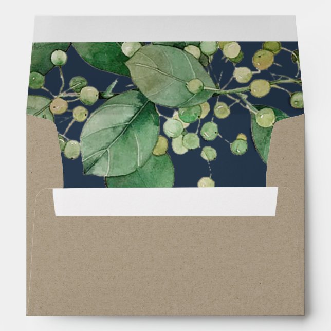KRAFT NAVY BERRY LEAFY FOLIAGE GREENERY  ADDRESS ENVELOPE (Back (Bottom))