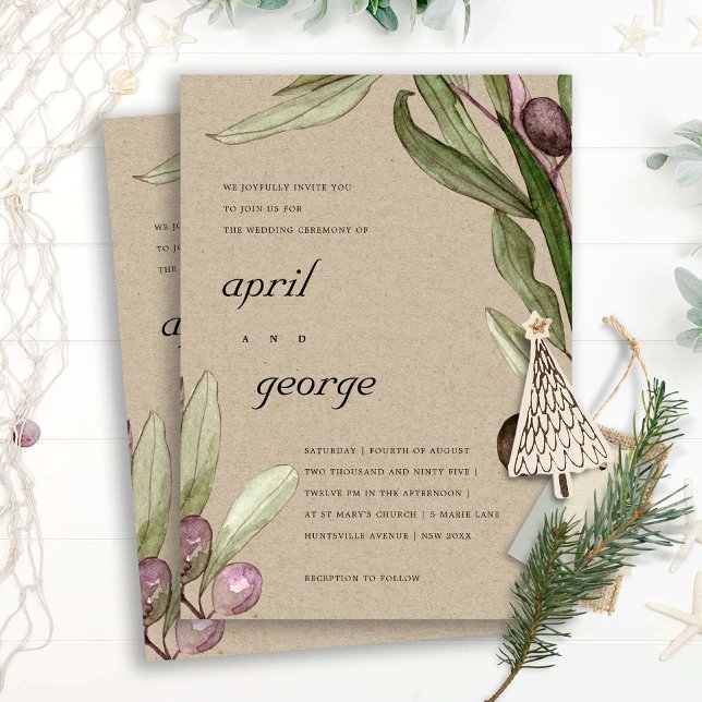 KRAFT OLIVE WATERCOLOR FOLIAGE WEDDING INVITE (Creator Uploaded)