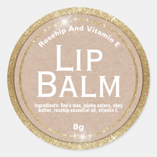Kraft On Faux Gold Glitter Lip Balm Labels (Front)