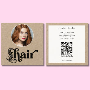 Kraft Organic Photo Hair Stylist QR Socials Square Business Card