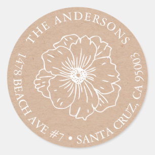 Kraft Paper address sticker with a flower