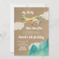 Kraft Paper Aeroplane Boy Birthday Party Invitatio