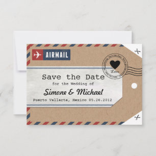 Kraft Paper Airmail Luggage Tag Save the Dates Date