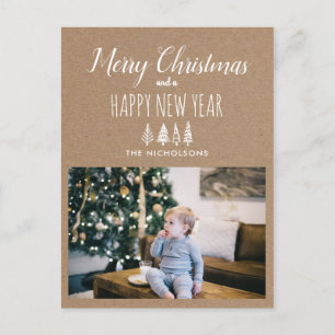 Kraft Paper Christmas & New Year   Holiday Photo Postcard