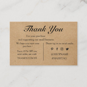 Kraft paper custom logo thank you with gold stars business card