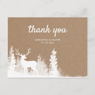 Kraft Paper Deer Christmas Wedding Thank You Postcard