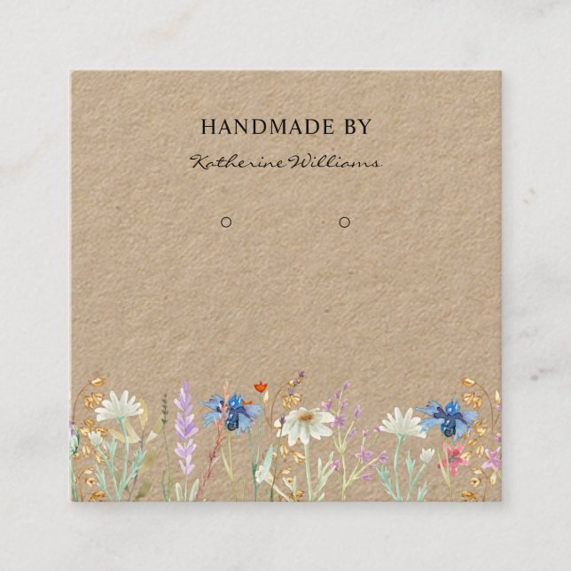 Kraft Paper Earring Display  | Wildflower Floral  Square Business Card (Front)