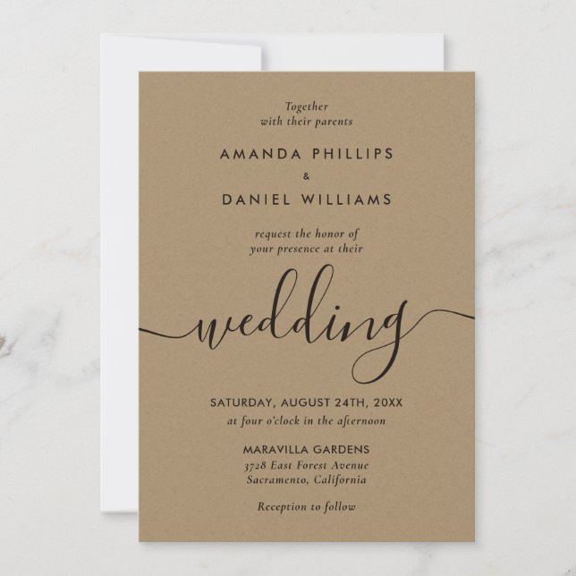 Kraft Paper Elegant Script Wedding Invitation (Front)