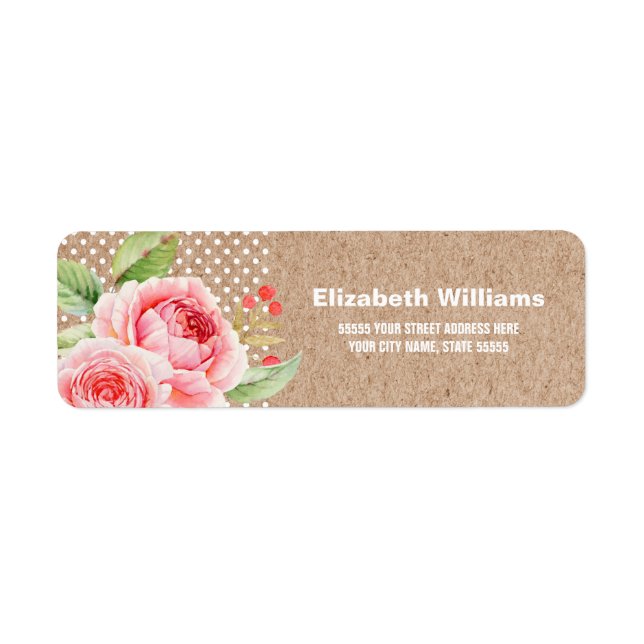 Kraft Paper Floral Wedding Return Address Labels (Front)