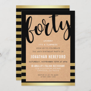 Kraft Paper & Gold Surprise 40th Birthday Party Invitation