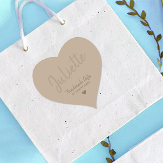 Kraft Paper Handmade with Love Heart Custom Name Sticker