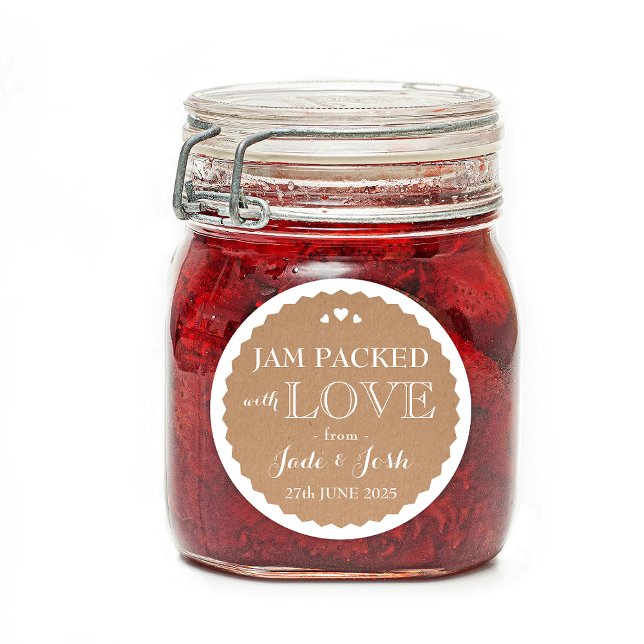 Kraft Paper Hearts Wedding Favour Jar Round Sticke Classic Round Sticker (Creator Uploaded)