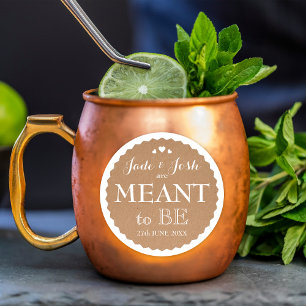 Kraft Paper Hearts Wedding Meant to Be Favour Classic Round Sticker