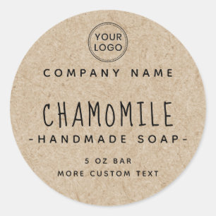Kraft paper look product label, whimsical font  classic round sticker