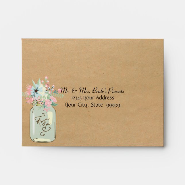 Kraft Paper Look Rustic Mason Jar Modern Floral Envelope (Front)