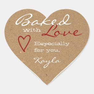Kraft Paper Made Love Heart Shape Red Heart Brown Sticker