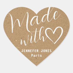 Kraft Paper Made with Love Heart Calligraphy Brown Sticker