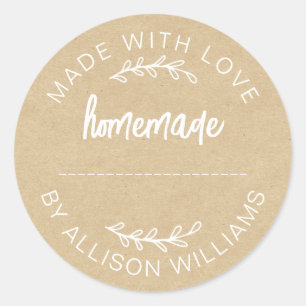 Kraft Paper Made With Love Homemade Food Jar Classic Round Sticker