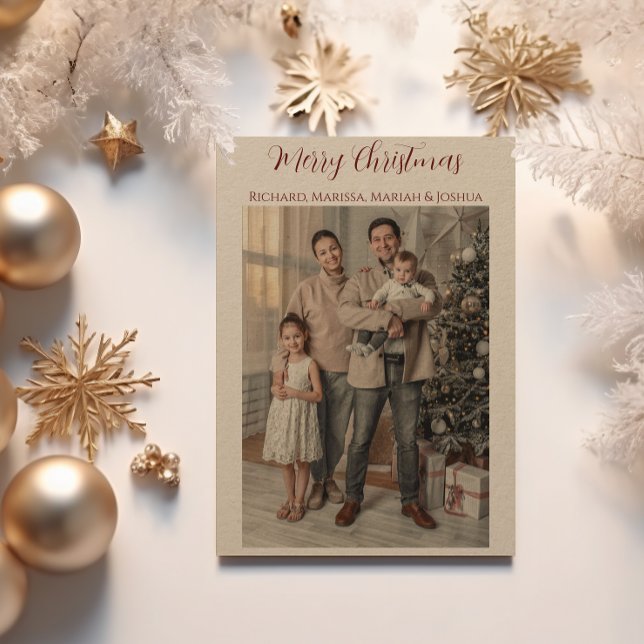 Kraft Paper Merry Christmas Family Photo Holiday Card (Creator Uploaded)