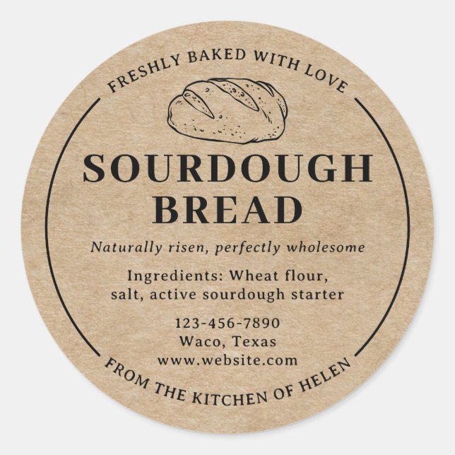 Kraft Paper Minimal Sourdough Bakery Bread Sticker (Front)