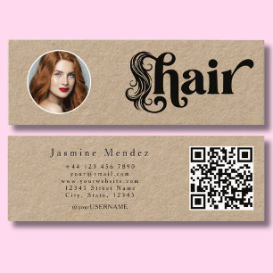 Kraft Paper Neutral Organic Hair Stylist Photo Qr Mini Business Card