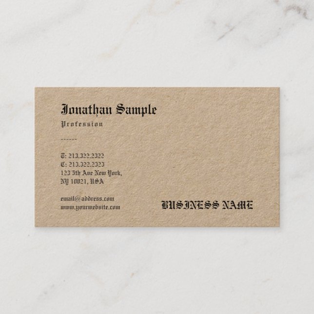 Kraft Paper Nostalgic Old English Text Template Business Card (Front)