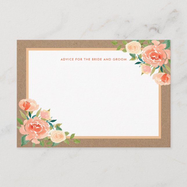 Kraft Paper Peach Florals | Wedding Advice Card (Front)
